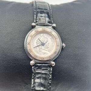 Vintage Carolee Antoninus Pius Black Leather Women’s Watch Working New Battery
